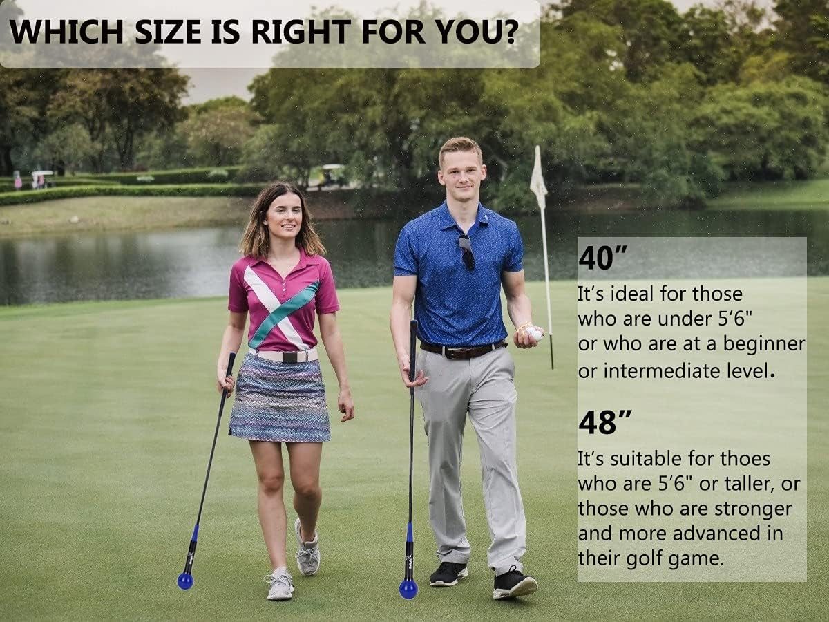 Golf Swing Trainer Aid 48"/40" Warm-Up Stick for Strength Flexibility Tempo Training Golf Practice Aid with Weighted Head Swing Corrector for Men Women